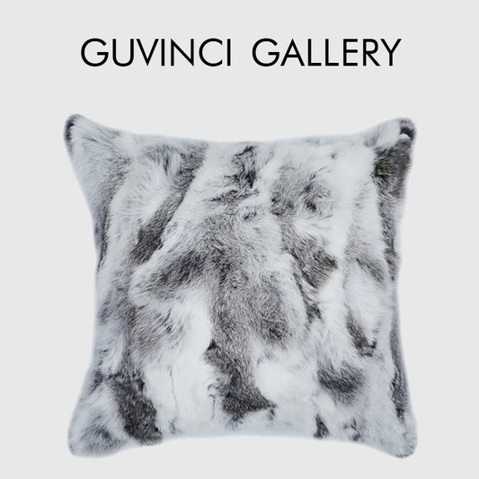 DecorBites™ Gray Faux Rex Rabbit Fur Decorative Cushion Coverluxury Throw Pillow