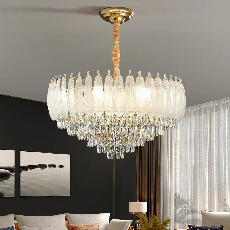 DecorBites™ Crystal Feather Chandelier: Luxury French Retro LED Lamp for Living and Dining Room