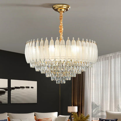 DecorBites™ Crystal Feather Chandelier: Luxury French Retro LED Lamp for Living and Dining Room