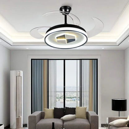 DecorBites™ Invisible LED Chandelier Ceiling Fan: Modern Resin Décor, Circular Design, Hotel Living Room