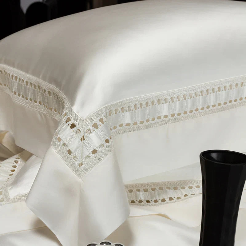 طقم أغطية سرير فاخرة من الساتان والقطن المصري DecorBites™ 1000TC مع حافة مجوفة عريضة