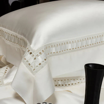 طقم أغطية سرير فاخرة من الساتان والقطن المصري DecorBites™ 1000TC مع حافة مجوفة عريضة