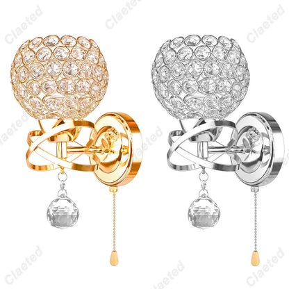 Aplique de pared DecorBites™ Crystal: Elegante lámpara de noche para dormitorio, casquillo E27, diseño europeo