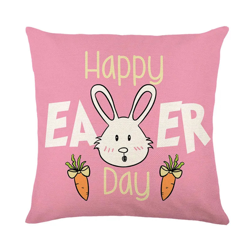 DecorBites™ Easter Bunny Rabbit Linen Cushion Cover 45x45cm - Flower Print Festival Pillowcase