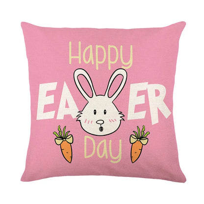 DecorBites™ Easter Bunny Rabbit Linen Cushion Cover 45x45cm - Flower Print Festival Pillowcase