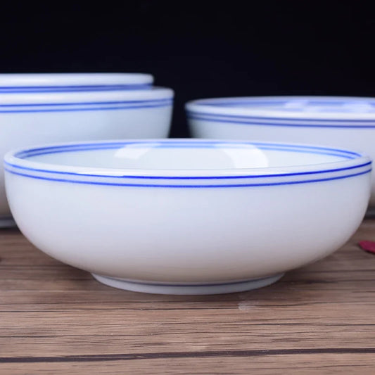 DecorBites™ Blue and White Ceramic Noodle Bowl - Chinese Style Porcelain Tableware