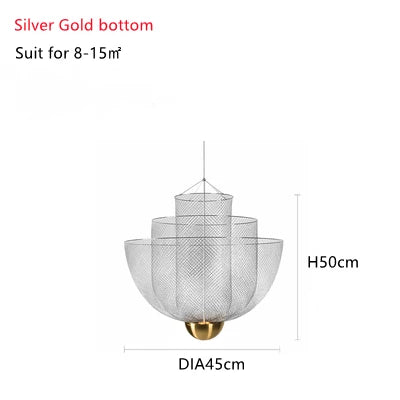 DecorBites™ Gold Mesh Grid Ceiling Chandelier: Dimmable LED Indoor Lighting