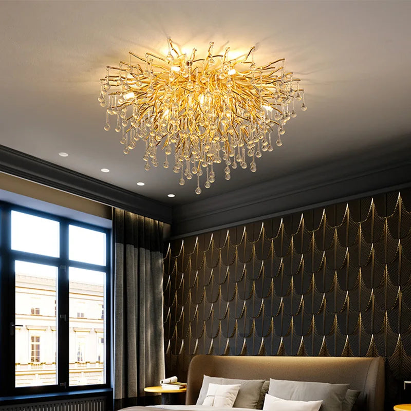 DecorBites™ Gold Crystal LED Ceiling Chandelier for Elegant Spaces