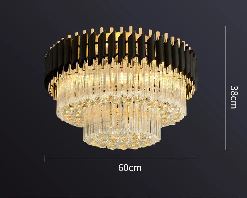 DecorBites™ Gold Black Crystal Ceiling Chandelier – Modern LED Round Kitchen Pendant Lamps
