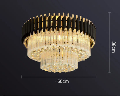 DecorBites™ Gold Black Crystal Ceiling Chandelier – Modern LED Round Kitchen Pendant Lamps