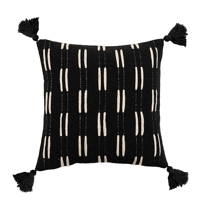 DecorBites™ Black Ivory Mustard Tassel Woven Cushion Cover for Home Decoration