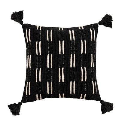 DecorBites™ Black Ivory Mustard Tassel Woven Cushion Cover for Home Decoration