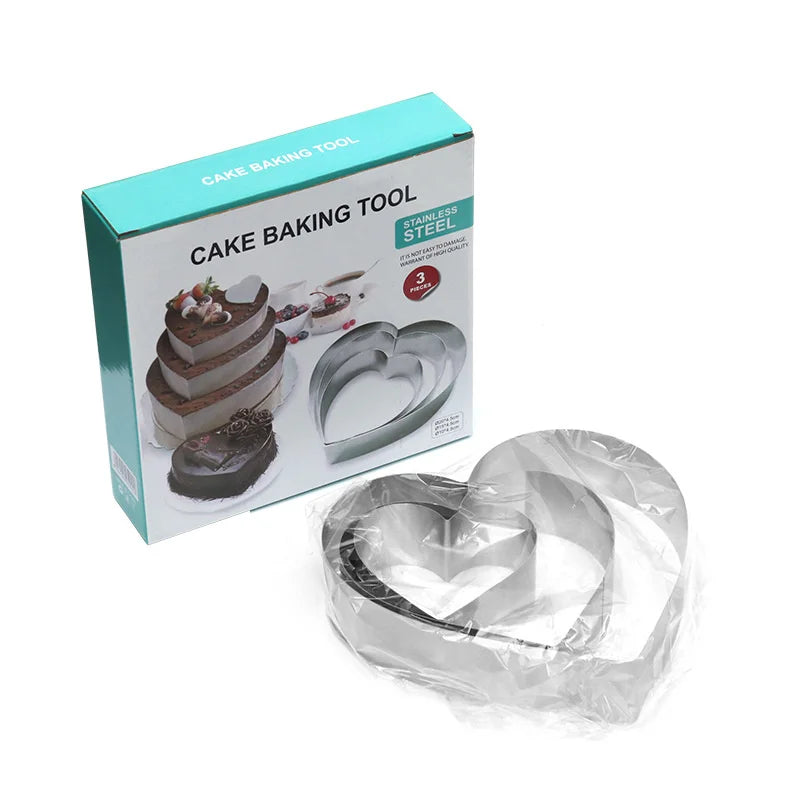 DecorBites™ Heart-Shaped Stainless Steel Mousse Mold Set - Baking Tool for Cakes & Desserts