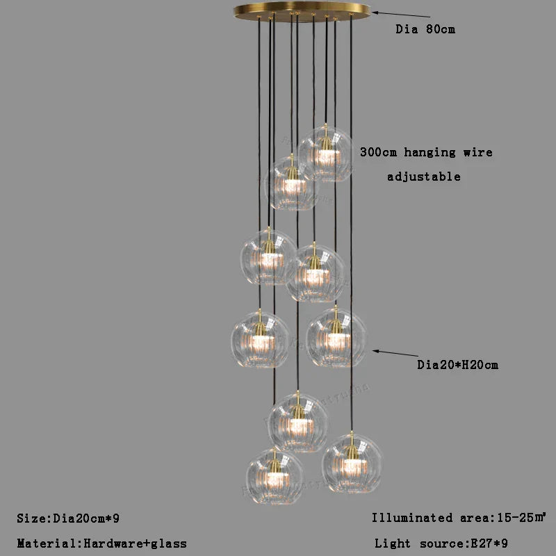 DecorBites™ Clear Glass Ball Pendant Light Chandelier for Living Room Dining Room Home Decor