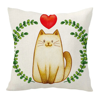 DecorBites™ Cartoon Cat Linen Pillowcase 45x45cm Couple Love Cushion Covers for Living Room