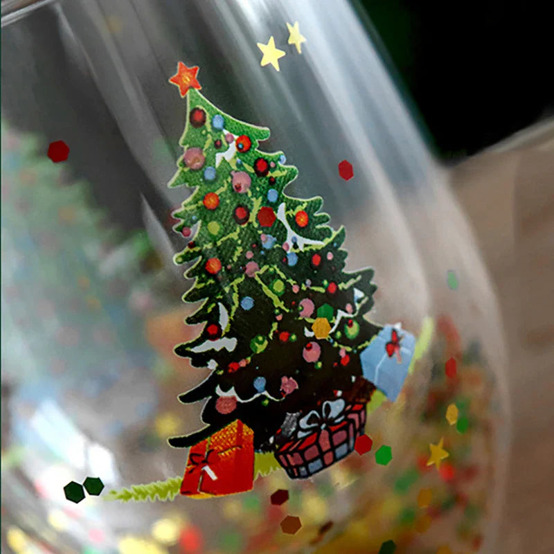 DecorBites™ Double Wall Glass Mug - Festive Heat-Resistant Cup for Coffee or Water