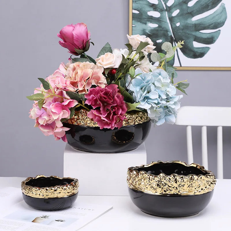 DecorBites™ Golden Edge Succulent Flower Pot Vase - Indoor Ceramic Planter Pot