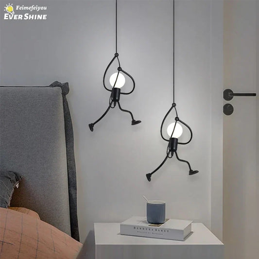 DecorBites™ Little Man Iron Pendant Light - Vintage LED Hanging Lamp for Home Decor