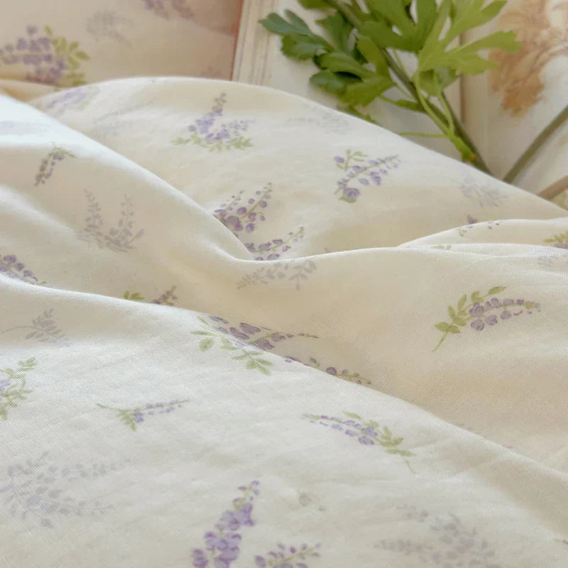 Decobites Lavender Lace Bedding Set: Single Queen Size Duvet, Sheet, Pillowcases