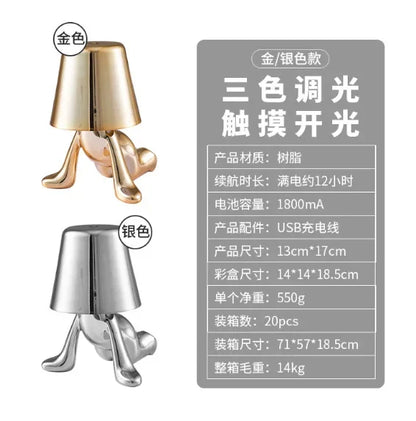 DecorBites™ LED Golden Boy Table Lamp | Rechargeable Resin Night Light for Bedroom Decor