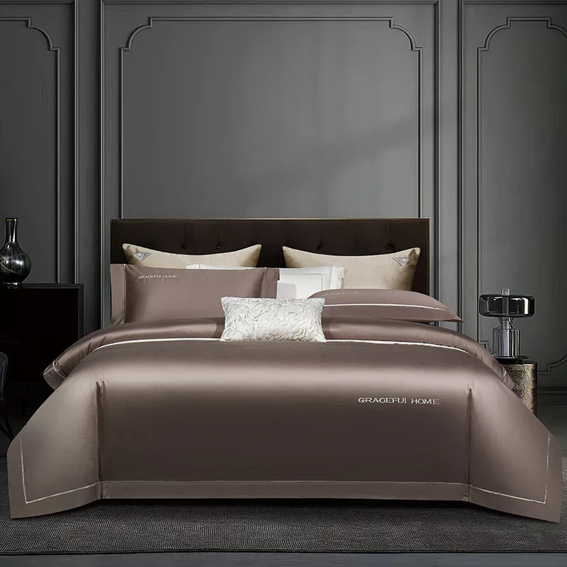 DecorBites™ 1000TC Egyptian Cotton Embroidery Bedding Set with Duvet Cover, Sheet, Pillowcase