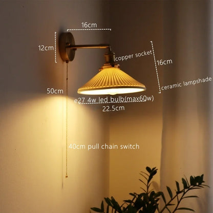 DecorBites™ Ceramic LED Wall Sconce Pull Chain Switch for Dining Bedroom Bathroom Mirror