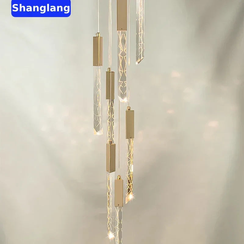 DecorBites™ Crystal Chrome LED Chandelier: Luxury Duplex Stair Loft Pendant Light for Living Room