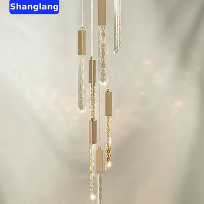 DecorBites™ Crystal Chrome LED Chandelier: Luxury Duplex Stair Loft Pendant Light for Living Room