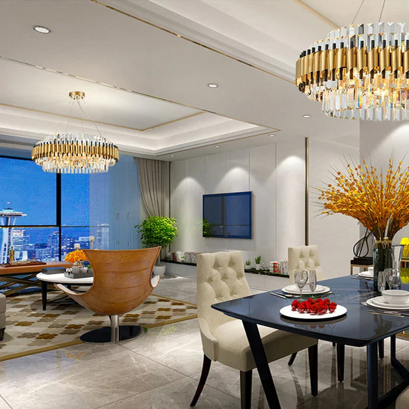 DecorBites™ Gold Crystal Chandelier LED Ceiling Pendant Light - Luxurious Living Room Decor