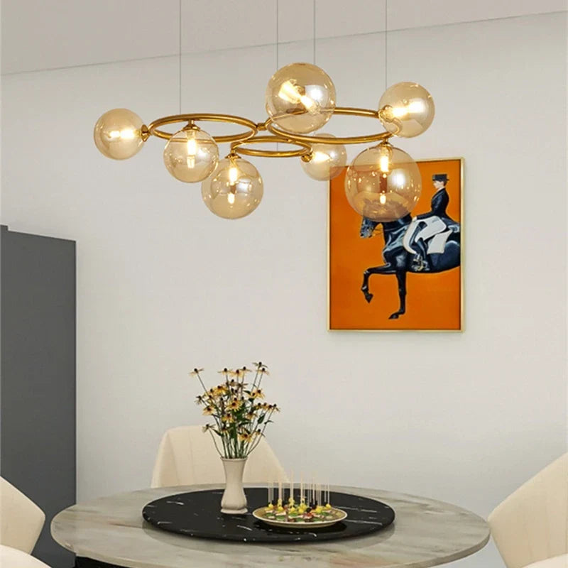 DecorBites™ Black Magic Bean Ceiling Chandelier with Golden Lamp Body Glass Pendant Light