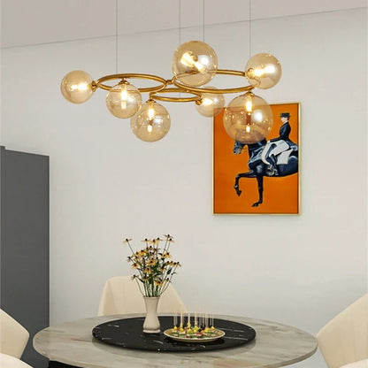 DecorBites™ Black Magic Bean Ceiling Chandelier with Golden Lamp Body Glass Pendant Light