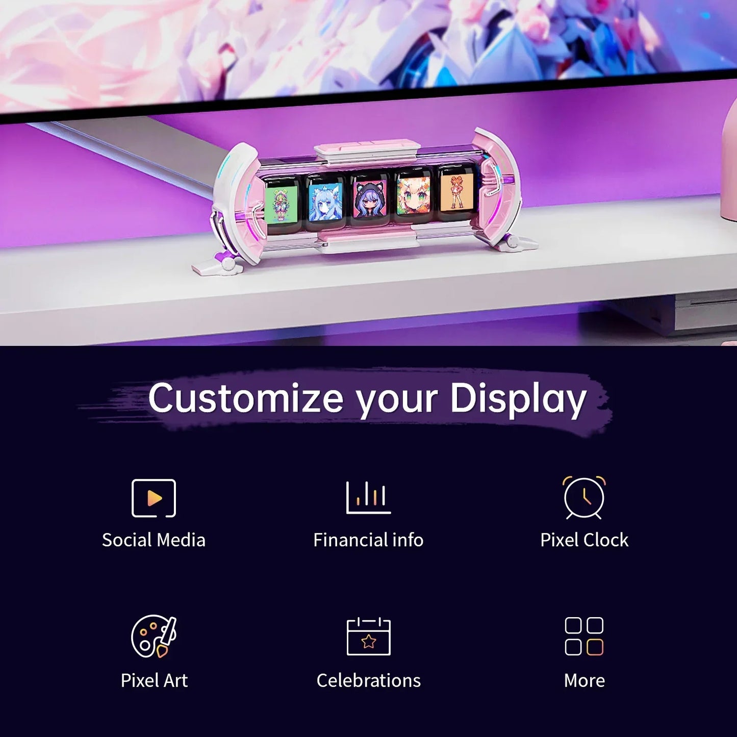 Reloj digital DecorBites™ para juegos, con control mediante aplicación inteligente, pronóstico del tiempo y actualizaciones de stock.