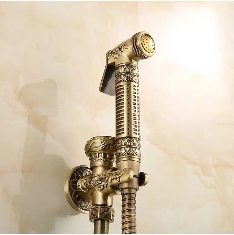 DecorBites™ Gold Brass Hand Held Bidet Shattaf Shower Head Set