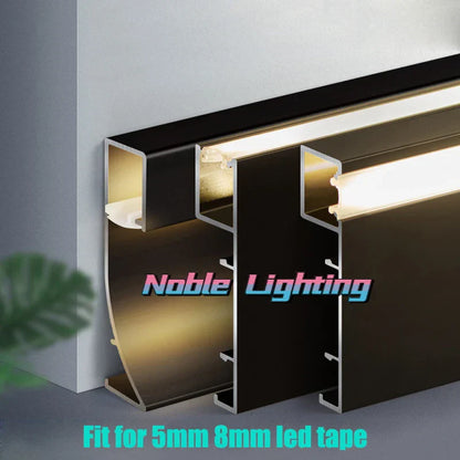 DecorBites™ Black Aluminium LED Profile for Recessed Skirting with Silicone Cover