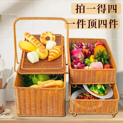 DecorBites™ Handwoven Rattan Picnic Basket with Lid and Rectangular Outdoor Storage