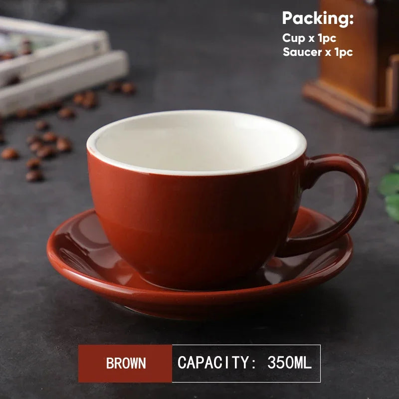 طقم أكواب قهوة لاتيه سيراميك وصحن من ديكوربايتس™ سعة 350 مل - طقم من قطعتين
