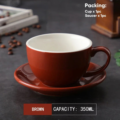 طقم أكواب قهوة لاتيه سيراميك وصحن من ديكوربايتس™ سعة 350 مل - طقم من قطعتين