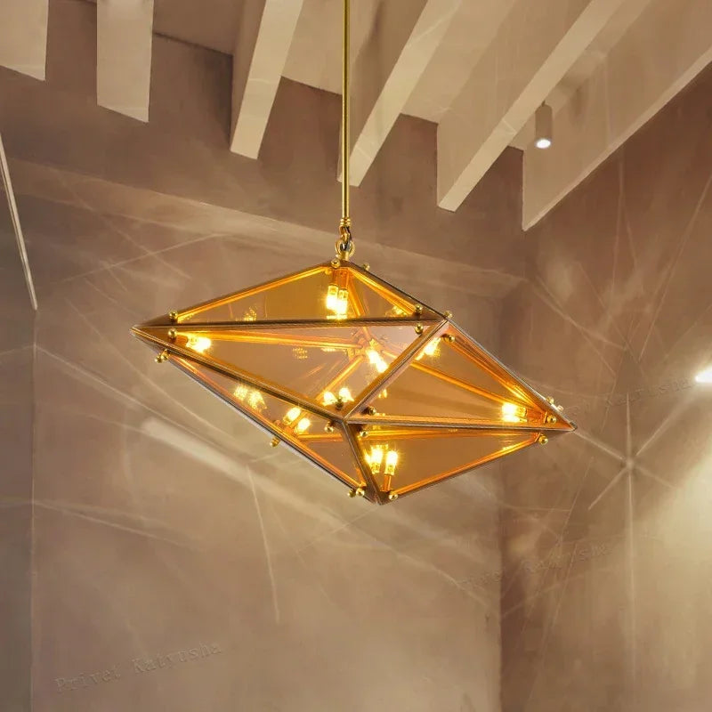 DecorBites™ Angular Diamond Glass Chandelier Ceiling Light for Home Decor