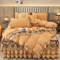 Decobites Velvet Bedding Set with Gold Lace Ruffles, Removable Bed Skirt & Pillowcase