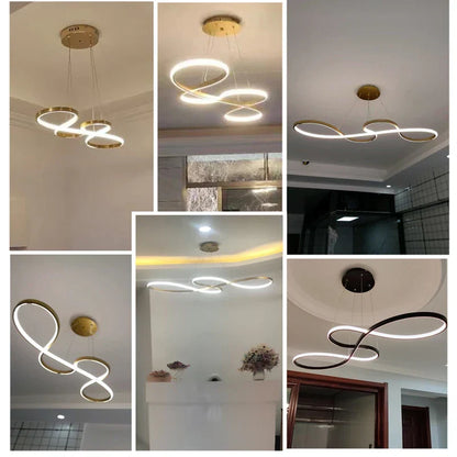 DecorBites™ Gold LED Chandelier: Modern Nordic Dining Room Pendant Lights, Ideal for Kitchen, Bar, Office.