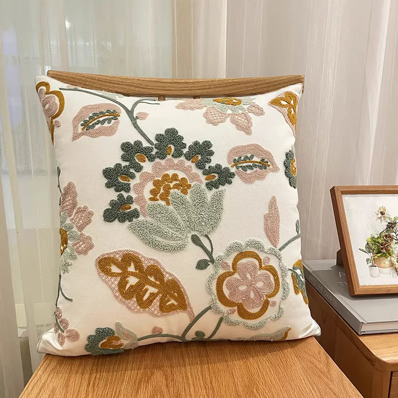 Embroidered Geometric Cushion Cover