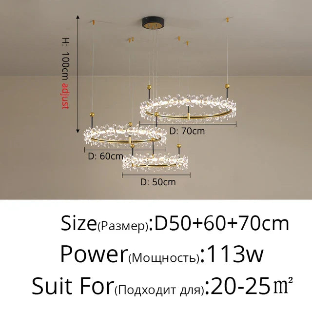 Lámpara colgante de araña con anillo de cristal dorado Decorbites™ , diseño moderno de lujo para la decoración del hogar
