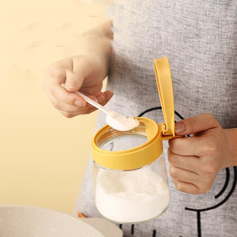 DecorBites™ Glass Seasoning Jar with Spoon, Flip-Top Salt Shaker Kitchen Set