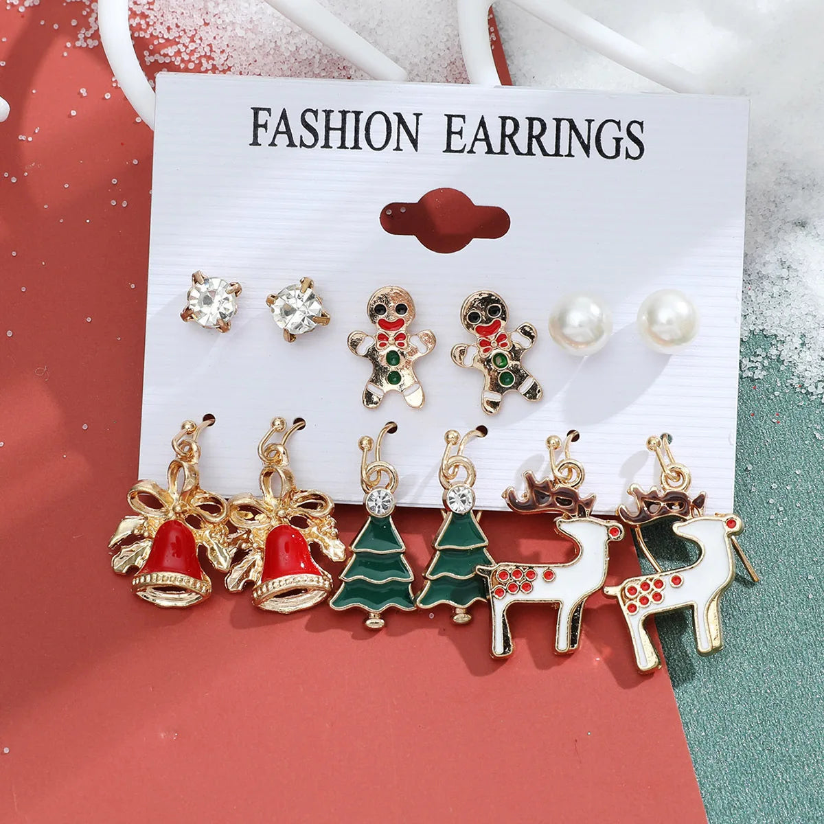 6 pairs/lot Christmas Earrings Xmas Tree Elk Snowman Santa Claus Cute Stud Earrings Set Kit Christmas Gifts For Women Girls Kids