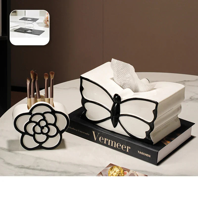 DecorBites™ Butterfly Ceramic Tissue Box - Decorative Bedside Table Paper Towel Case
