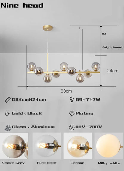 DecorBites™ Gold Glass Ball LED Pendant Light 11 Heads Kitchen Dining Room Suspension