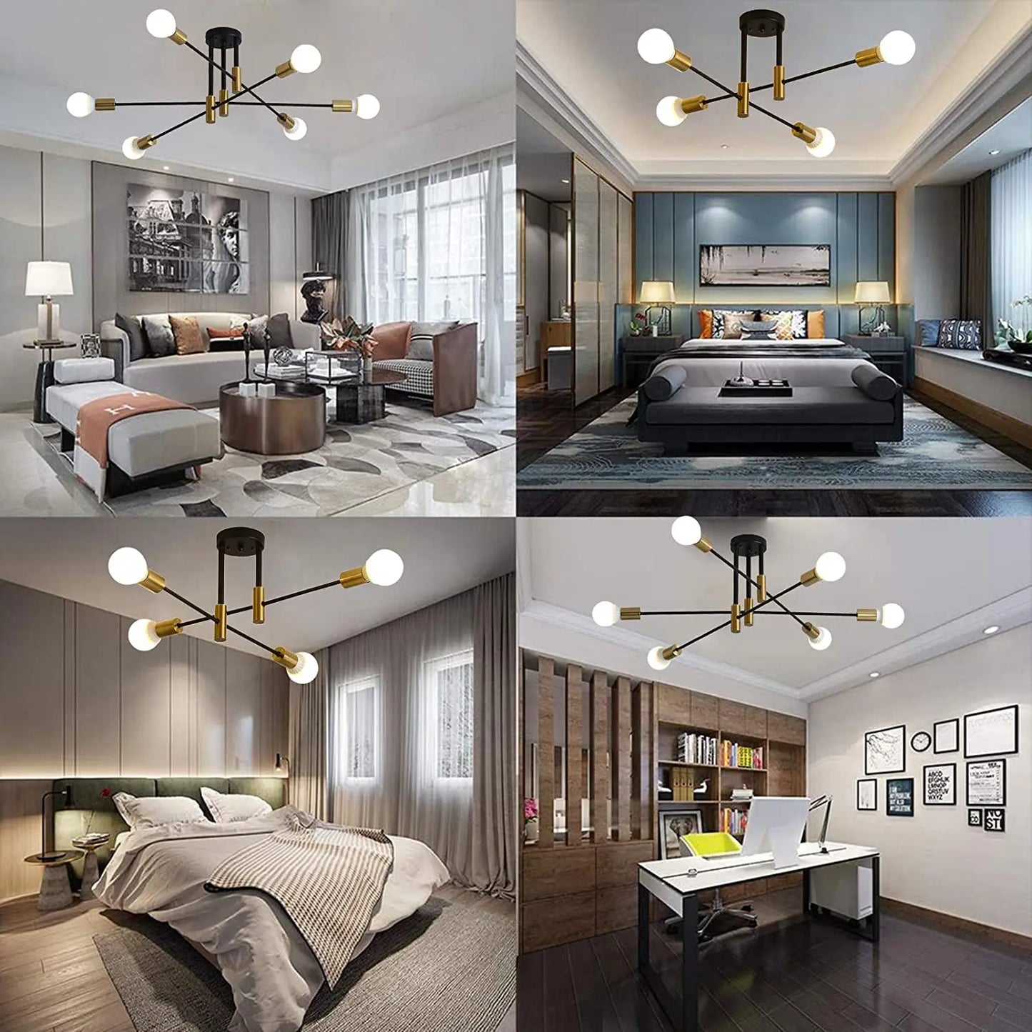 DecorBites™ Industrial Sputnik Chandelier Semi Flush Ceiling Light for Kitchen Dining Bedroom