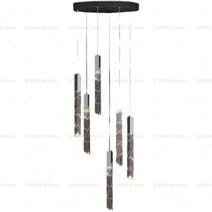 DecorBites™ Crystal Loft Chandelier for Duplex Living Room & Stairwell, Long Hanging Lighting