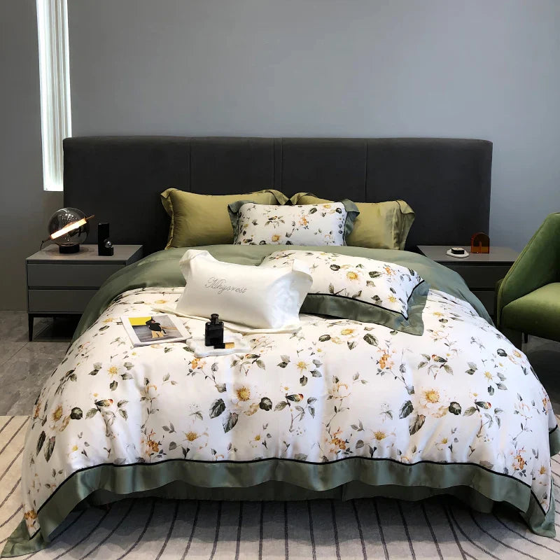 DecorBites™ Eucalyptus Lyocell Flowers Duvet Set with Sheet & Pillowcases