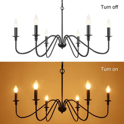 DecorBites™ Black 6-Light Chandelier, Wrought Iron Farmhouse Pendant Light, Classic Candle Fixture